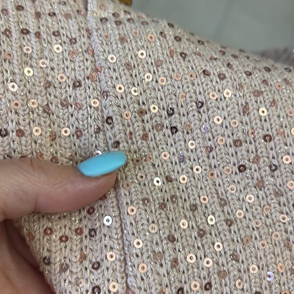 ECI New York Elegant Sequin-Embellished Jacket blazer blush rose gold sequins L - Picture 10 of 16